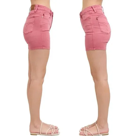 Judy Blue High Rise Shorts Rose Garment Dyed Embroidery Stretch Denim NWT - Picture 7 of 12